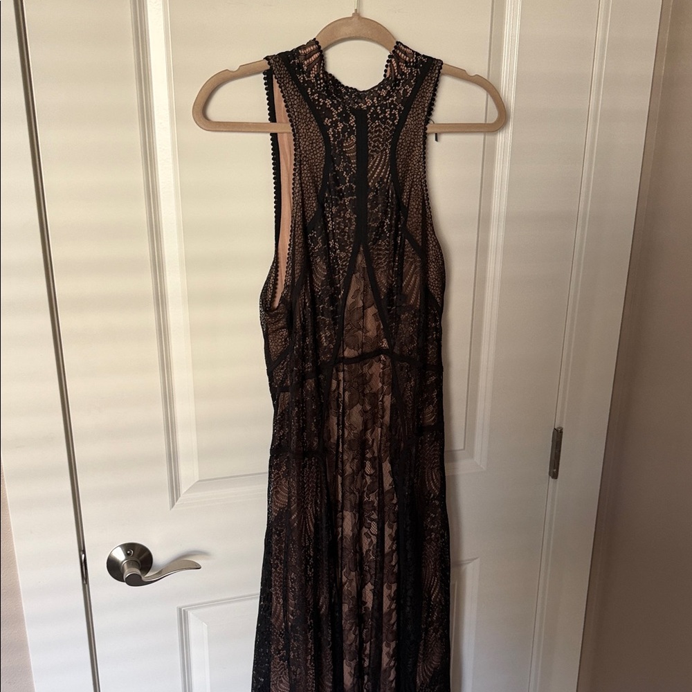 Anthropologie Elegant Black and Tan Maxi Dress